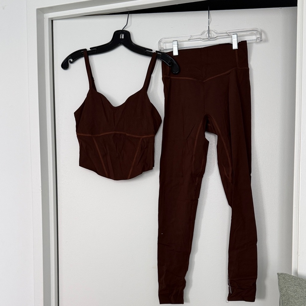 Terez Brown Athletic Crop Top & High-Waist Leggings Set